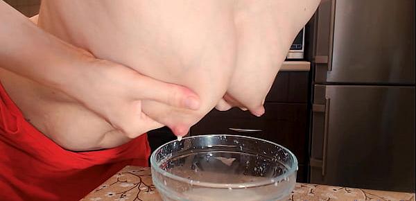  Girl milking a lot of milk from her tits on a plate and then lick it in sexy way --www.myclearsky.livemyclearsky